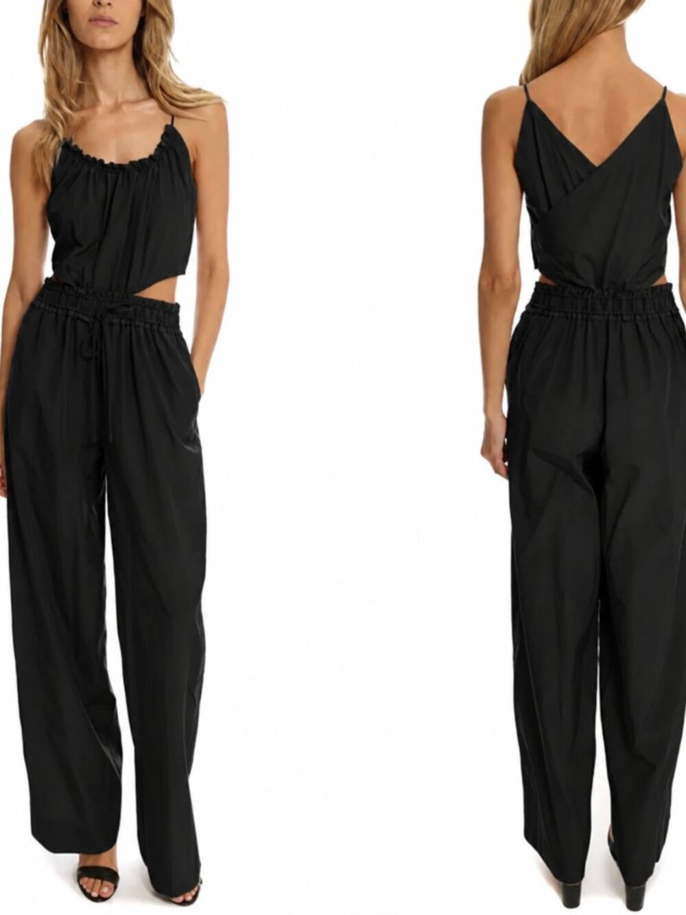 3.1 Phillip Lim Silk Cotton Sleeveless Modern Cutout Wide Leg Jumpsuit Black 00 - Picture 2 of 10